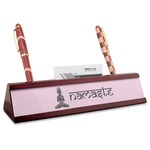 Lotus Pose Red Mahogany Nameplate with Business Card Holder (Personalized)