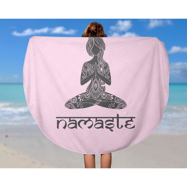 Lotus Pose Round Beach Towel - In Use