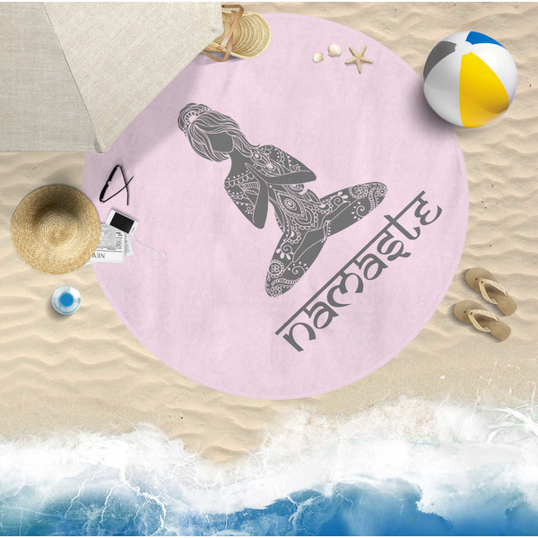 Lotus Pose Round Beach Towel Lifestyle