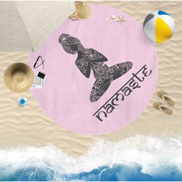 Lotus Pose Round Beach Towel Lifestyle