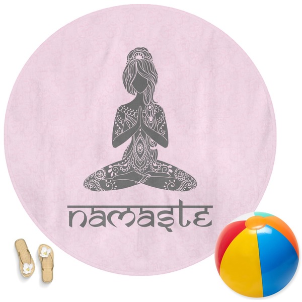 Custom Lotus Pose Round Beach Towel (Personalized)