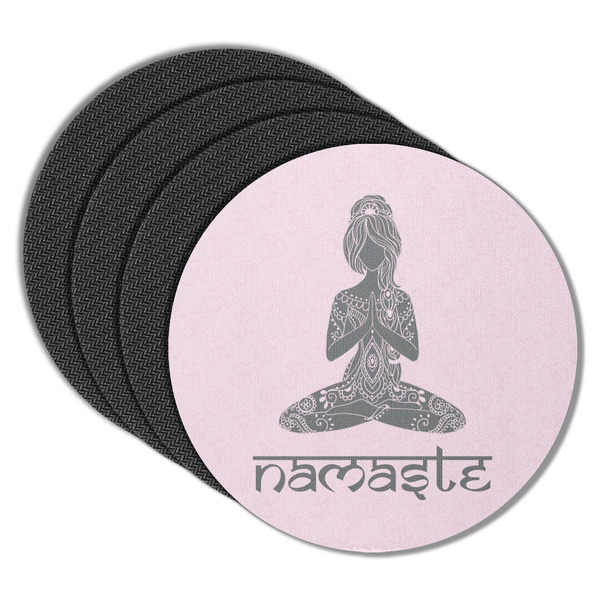 Custom Lotus Pose Round Rubber Backed Coasters - Set of 4 (Personalized)