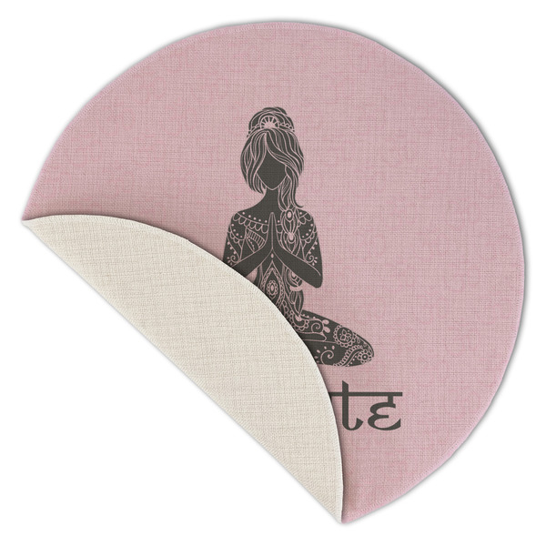 Lotus Pose Round Linen Placemats - Front (folded corner single sided)