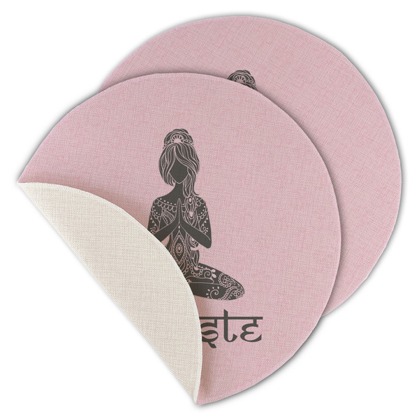Custom Lotus Pose Round Linen Placemat - Single Sided - Set of 4