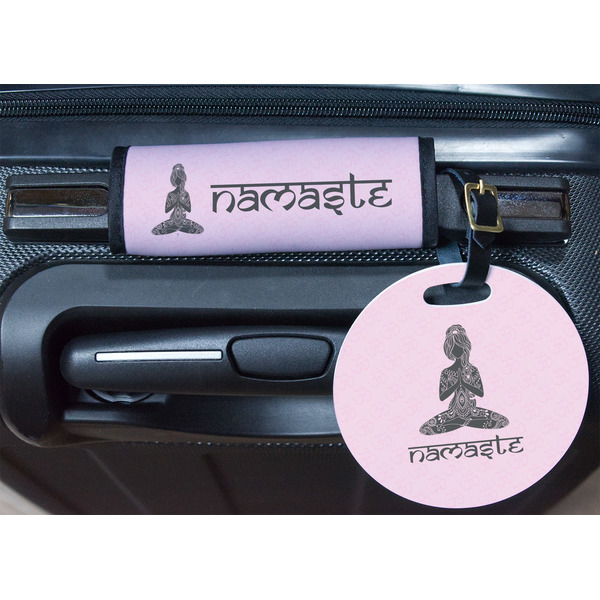 Lotus Pose Round Luggage Tag & Handle Wrap - In Context