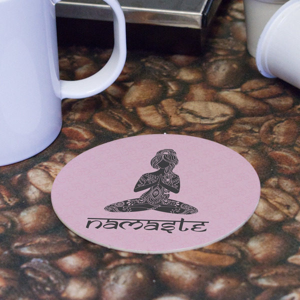 Lotus Pose Round Paper Coaster - Front