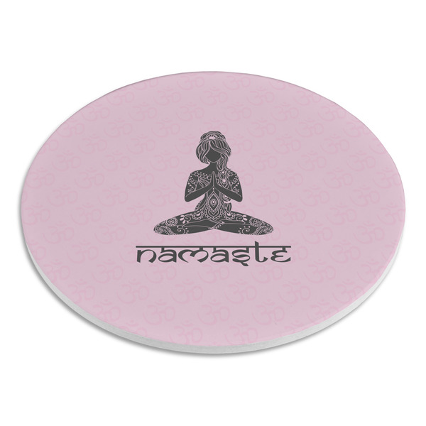 Lotus Pose Round Stone Trivet - Angle View