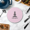 Lotus Pose Round Stone Trivet - In Context View