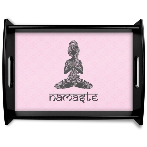 Custom Lotus Pose Black Wooden Tray - Large (Personalized)