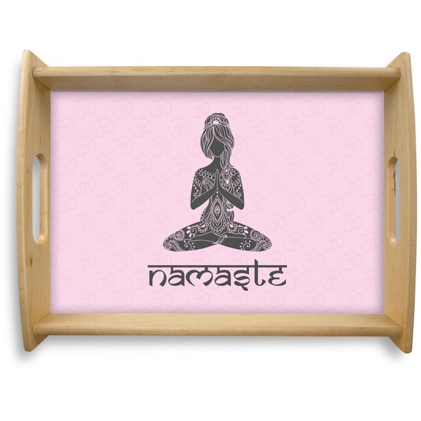 Custom Lotus Pose Natural Wooden Tray - Large (Personalized)