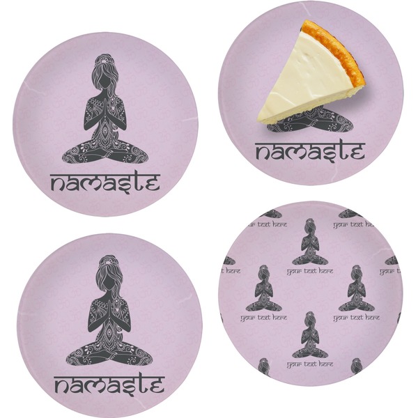 Custom Lotus Pose Set of 4 Glass Appetizer / Dessert Plate 8" (Personalized)