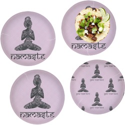 Lotus Pose Set of 4 Glass Lunch / Dinner Plate 10" (Personalized)