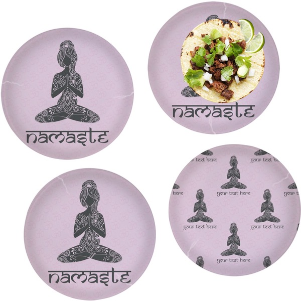 Custom Lotus Pose Set of 4 Glass Lunch / Dinner Plate 10" (Personalized)