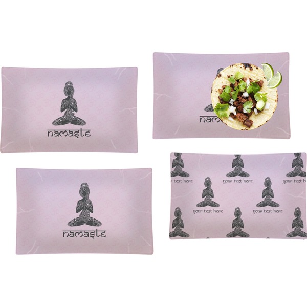 Custom Lotus Pose Set of 4 Glass Rectangular Lunch / Dinner Plate (Personalized)