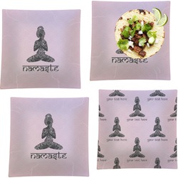 Lotus Pose Set of 4 Glass Square Lunch / Dinner Plate 9.5" (Personalized)