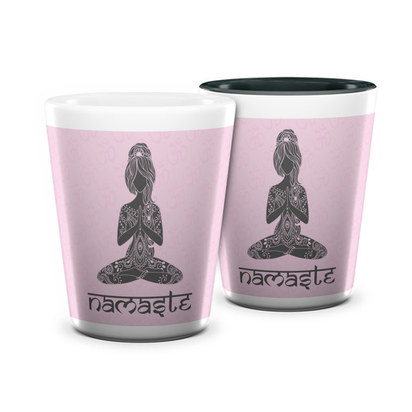 Custom Lotus Pose Ceramic Shot Glass - 1.5 oz