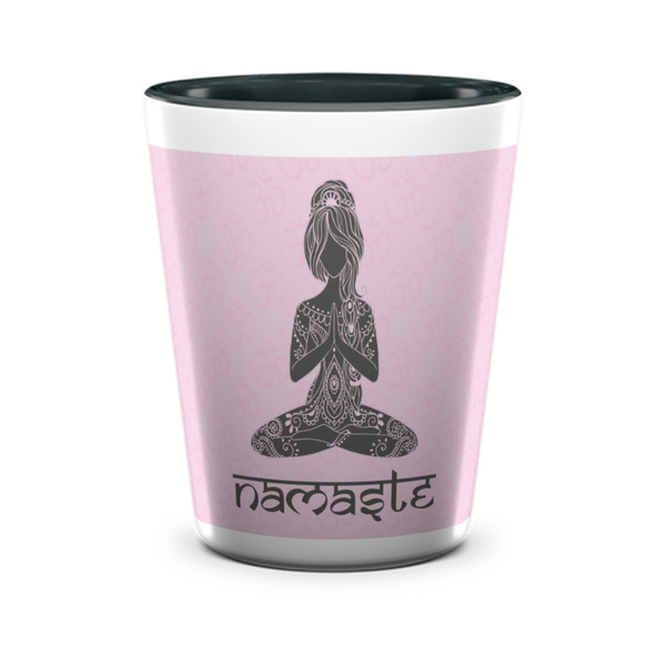 Custom Lotus Pose Ceramic Shot Glass - 1.5 oz - Two Tone - Set of 4