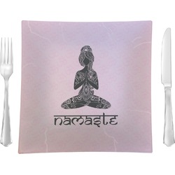 Lotus Pose 9.5" Glass Square Lunch / Dinner Plate- Single or Set of 4 (Personalized)