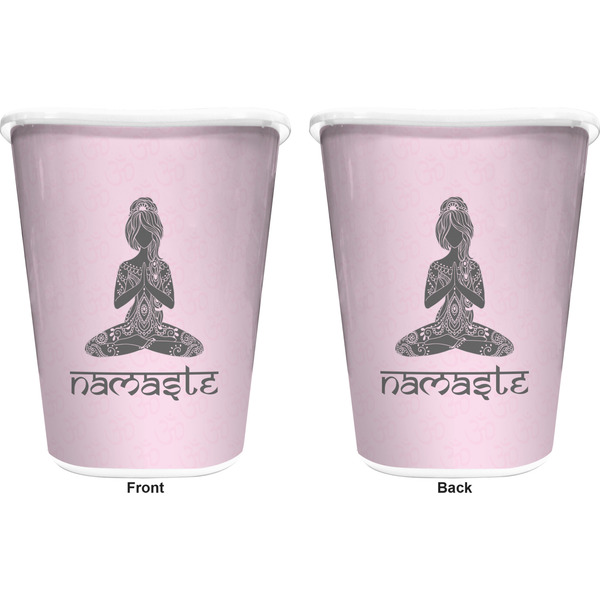 Lotus Pose Trash Can White - Front and Back - Apvl