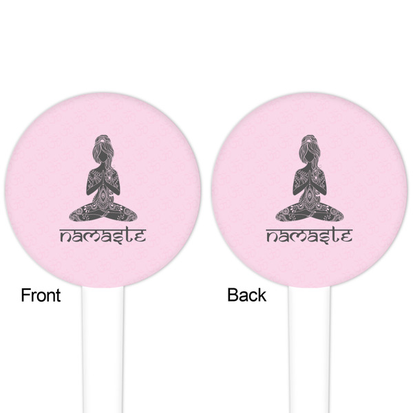 Lotus Pose White Plastic 4" Food Pick - Round - Double Sided - Front & Back