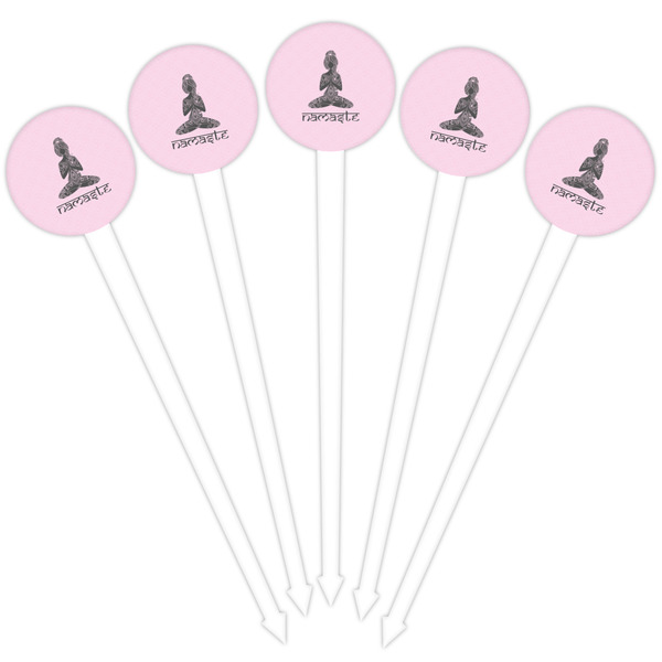 Lotus Pose White Plastic 4" Food Pick - Round - Fan View