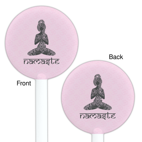 Lotus Pose White Plastic 5.5" Stir Stick - Double Sided - Round - Front & Back