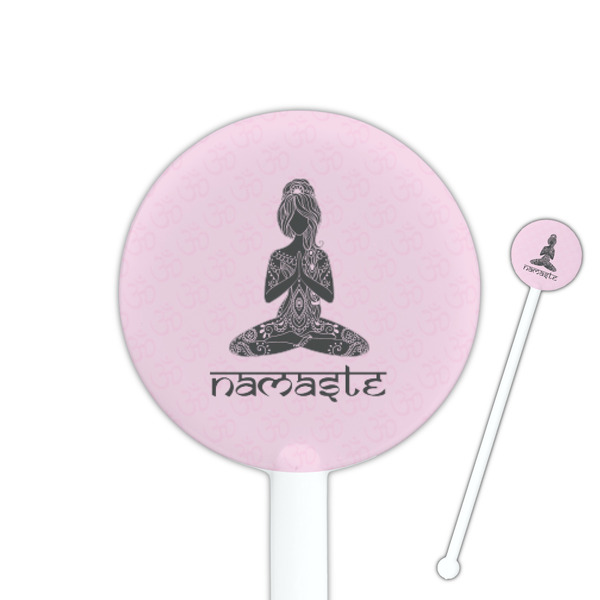Custom Lotus Pose 5.5" Round Plastic Stir Sticks - White - Single Sided