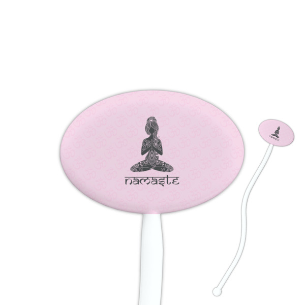 Custom Lotus Pose 7" Oval Plastic Stir Sticks - White - Single Sided