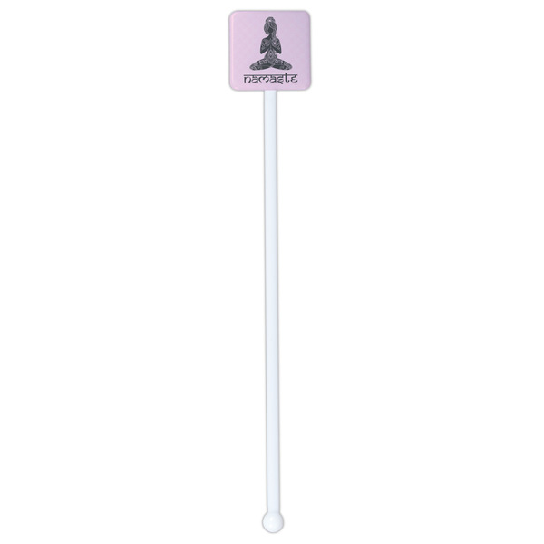 Lotus Pose White Plastic Stir Stick - Double Sided - Square - Single Stick