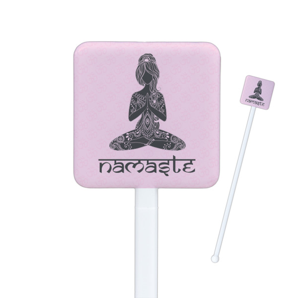 Custom Lotus Pose Square Plastic Stir Sticks - Single Sided