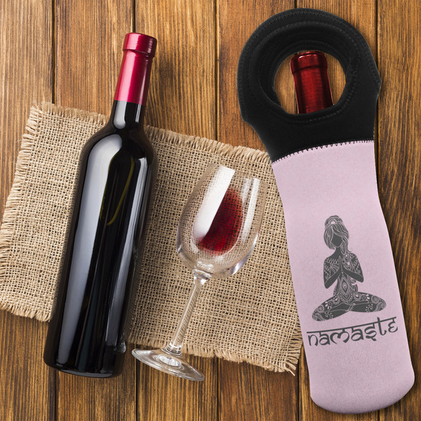 Lotus Pose Wine Tote Bag - FLATLAY