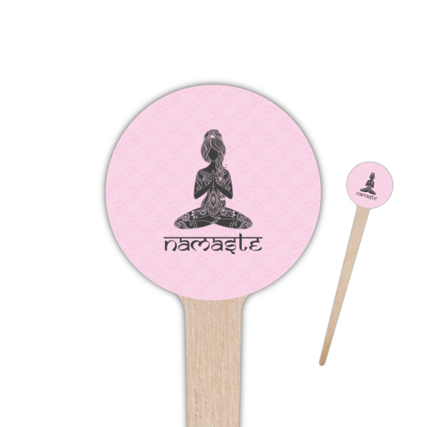 Custom Lotus Pose 4" Round Wooden Food Picks - Double Sided