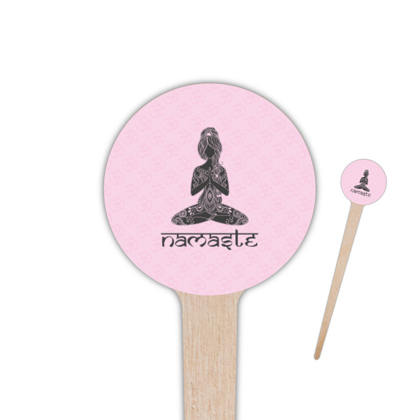 Custom Lotus Pose 4" Round Wooden Food Picks - Single Sided