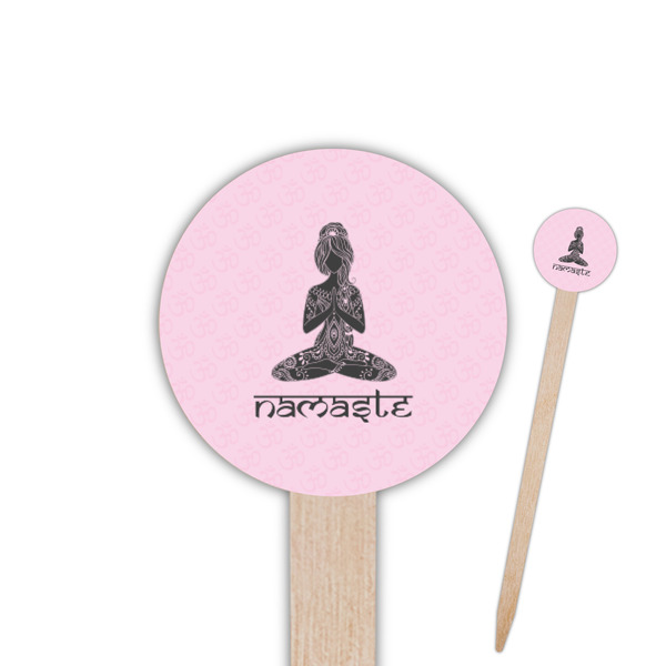 Custom Lotus Pose 6" Round Wooden Food Picks - Double Sided