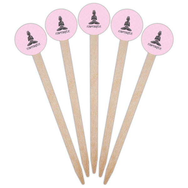 Lotus Pose Wooden 6" Food Pick - Round - Fan View