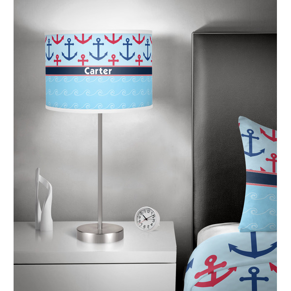 Anchors & Waves 13 inch drum lamp shade - in room