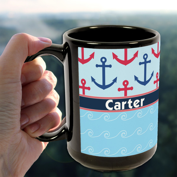 Anchors & Waves 15oz. Black Mug - LIFESTYLE