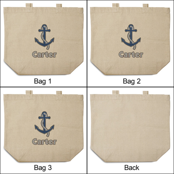 Anchors & Waves 3 Reusable Cotton Grocery Bags - Front & Back View