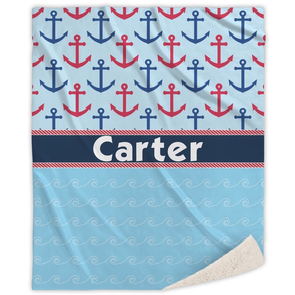 Custom Anchors & Waves Sherpa Throw Blanket - 60"x80" (Personalized)