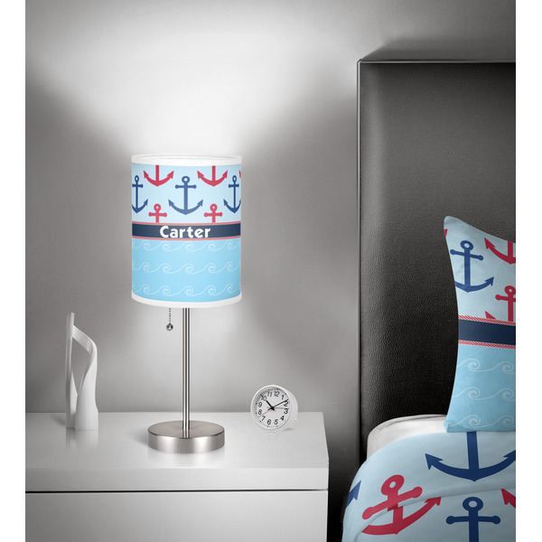 Anchors & Waves 7 inch drum lamp shade - in room