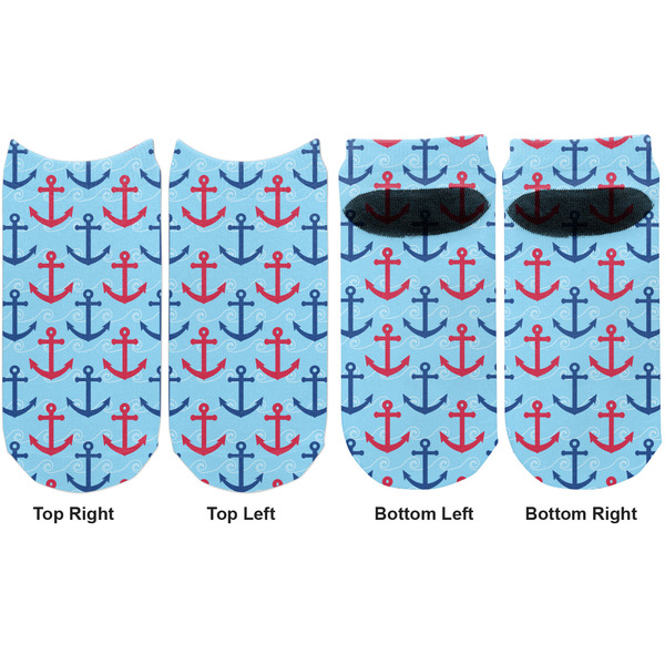 Anchors & Waves Adult Ankle Socks - Double Pair - Front and Back - Apvl