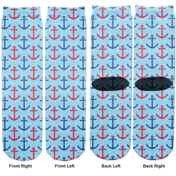 Anchors & Waves Adult Crew Socks - Double Pair - Front and Back - Apvl
