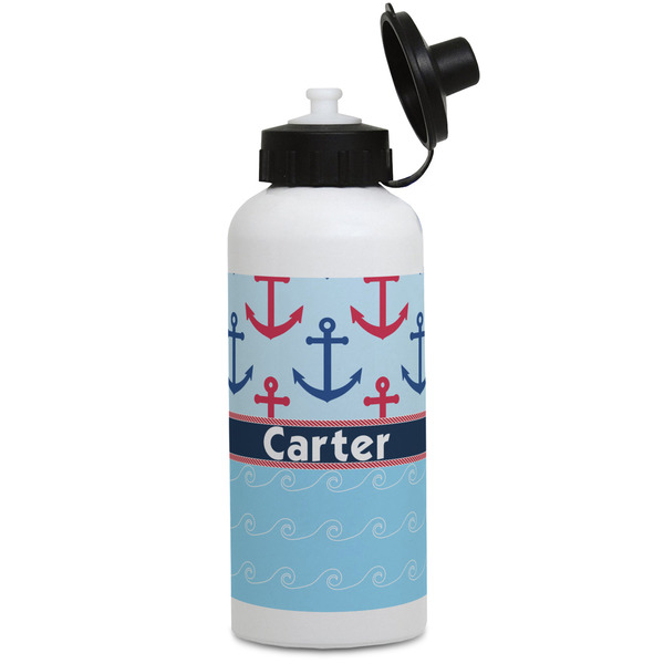 Custom Anchors & Waves Water Bottles - Aluminum - 20 oz - White (Personalized)