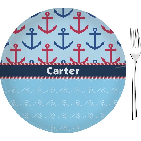 Custom Anchors & Waves 8" Glass Appetizer / Dessert Plates - Single or Set (Personalized)