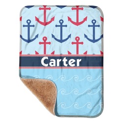 Anchors & Waves Sherpa Baby Blanket - 30" x 40" w/ Name or Text
