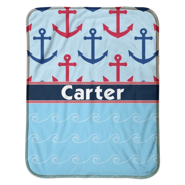 Anchors & Waves Baby Sherpa Blanket - Flat