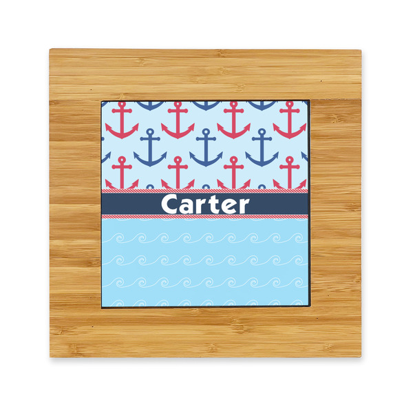 Custom Anchors & Waves Bamboo Trivet with Ceramic Tile Insert (Personalized)