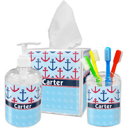 Anchors & Waves Acrylic Bathroom Accessories Set w/ Name or Text
