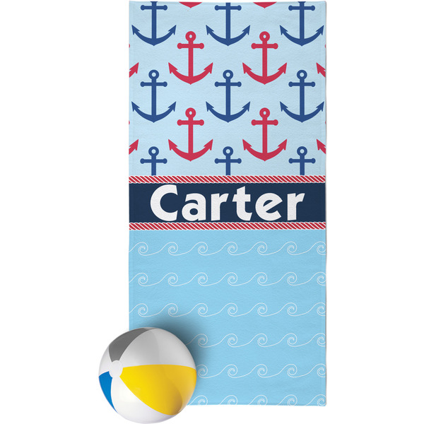 Custom Anchors & Waves Beach Towel (Personalized)