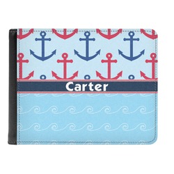 Anchors & Waves Genuine Leather Men's Bi-fold Wallet (Personalized)
